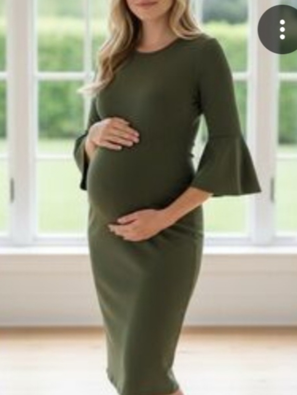 EUC Pinkblush Olive Green Fitted Ruffle Sleeve Midi Dress
